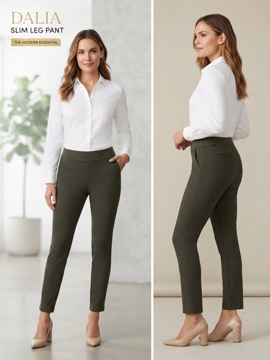 Dalia Pants - Dalia Olive Slim Leg Business Casual Pants - Size Medium NEW
